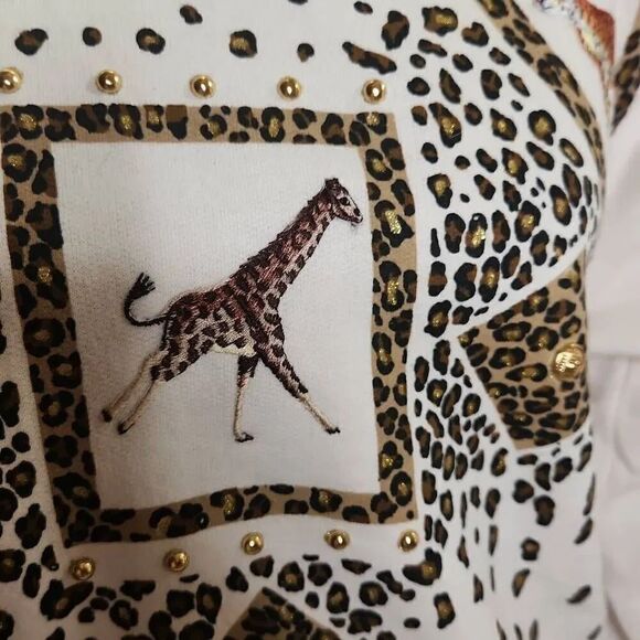 Vintage embroidered Leopard print cream sweatshirt women's size M - Picture 5 of 10